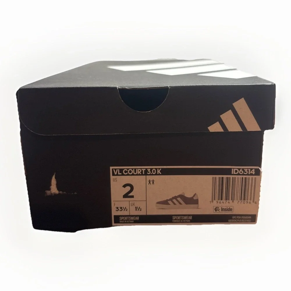 Adidas VL Court 3.0 Shoes  Kids Size 2-Grey Cloud White‎  Sneakers